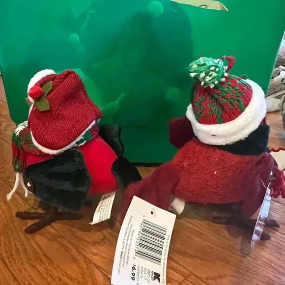 Set of 2 Kmart trim a home Christmas fabric birds holiday decor red hat scarves - Picture 7 of 11